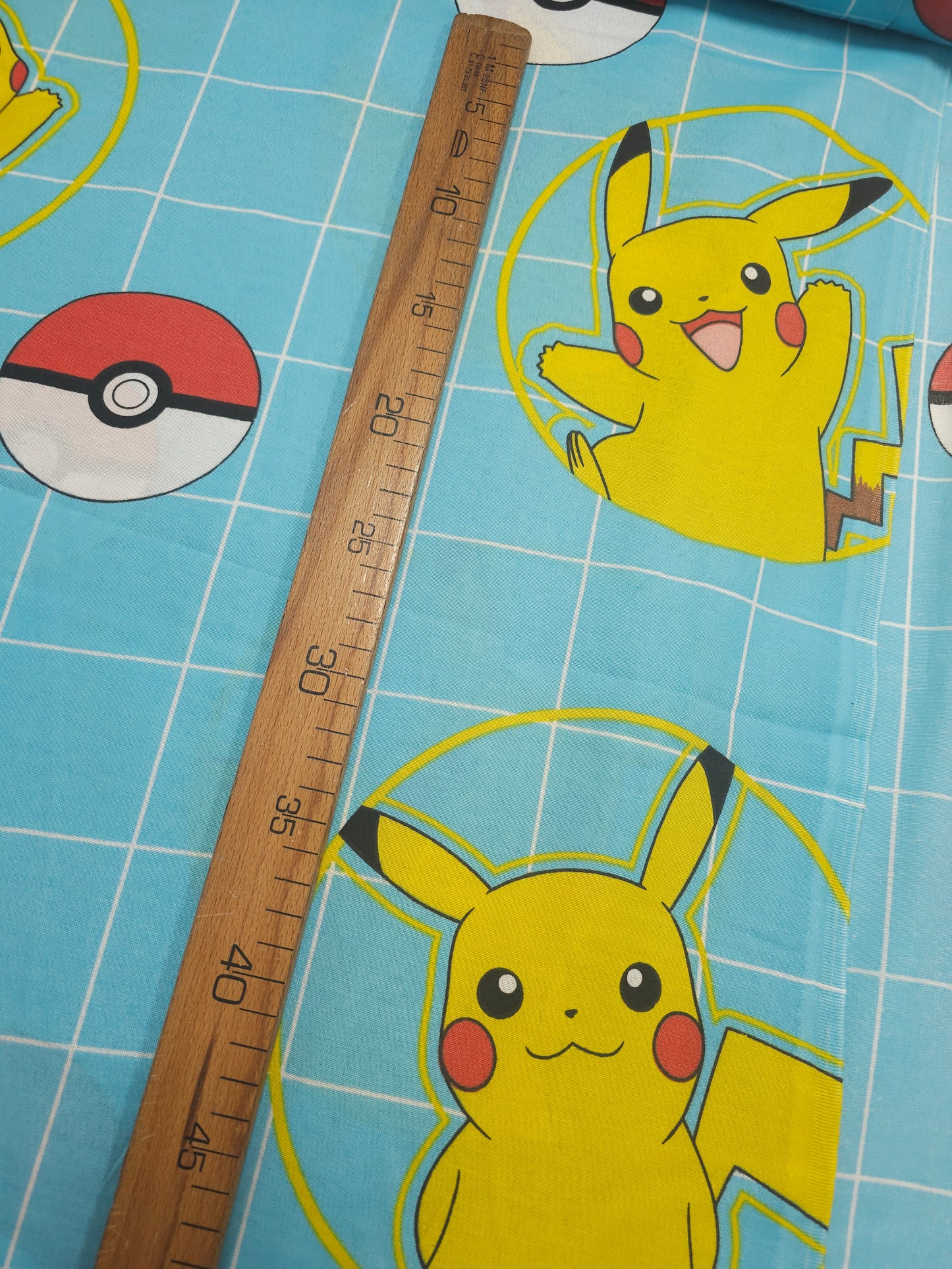 Light Blue Pokemon Check 100% Cotton 110"