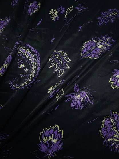 Purple/Gold Paisley Floral Viscose Satin