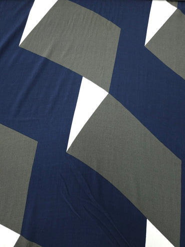 Navy/Khaki Geometric Viscose Crepe