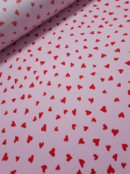 Pink/Red Hearts Viscose Challis