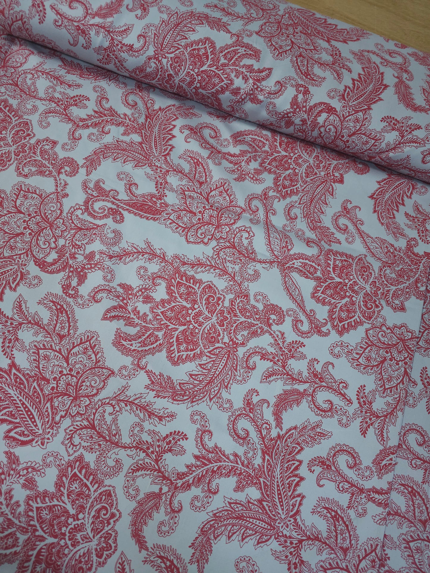 Grey/Red Paisley Floral Cotton Sateen 96"