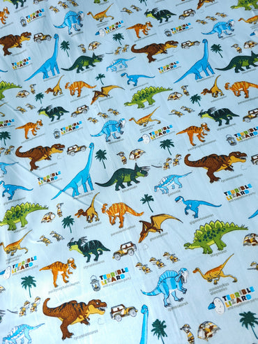 Light Blue Dinosaur Party 100% Cotton