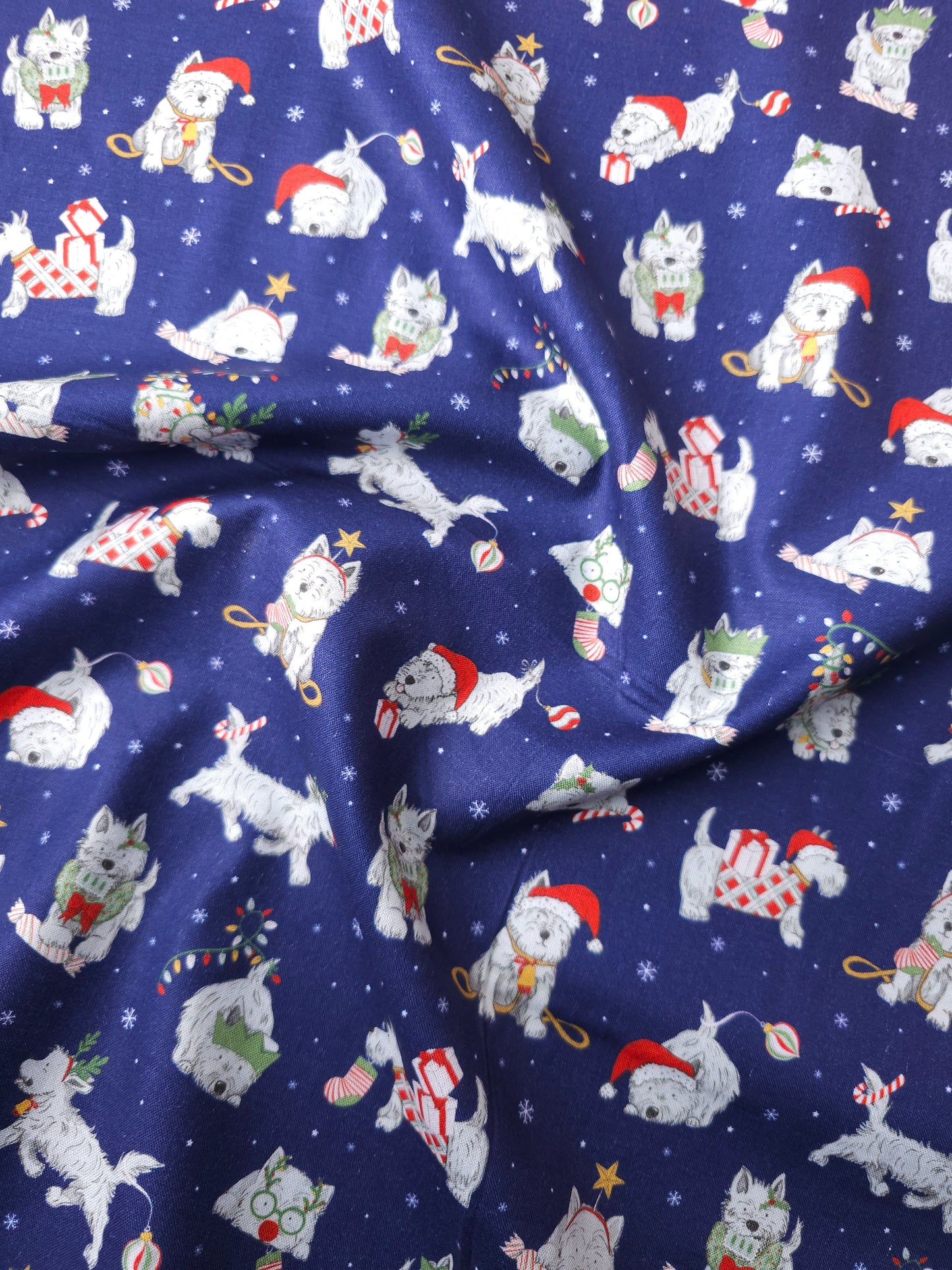 Midnight Blue Christmas Puppy 100% Cotton