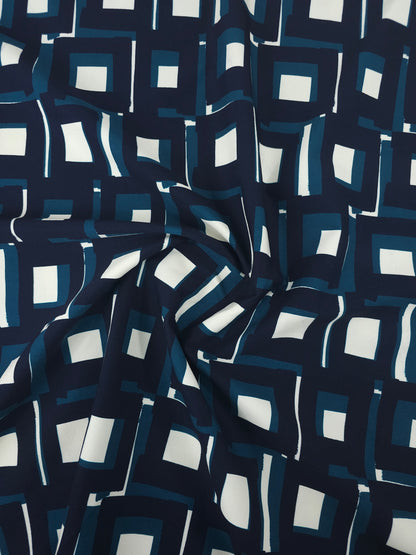 Teal/Navy Geometric Square Brushed Cotton Twill