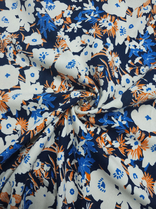 Blue/Orange Floral Cotton Twill