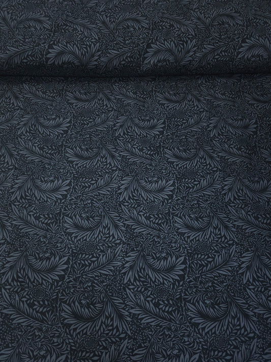 Black/Grey Leaf Floral Twine Cotton Sateen 102"