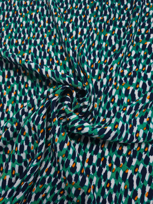 Green/Navy/Orange Speckle Track Viscose Crepe