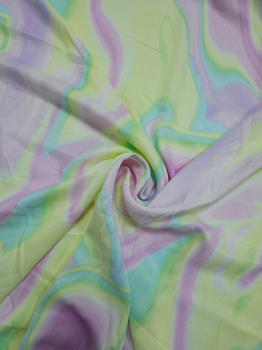 Pastel Wavy Rainbow Viscose Satin