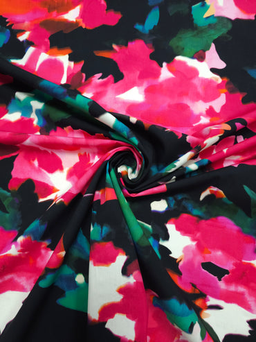 Black/Pink Watercolour Blur Floral Cotton Poplin