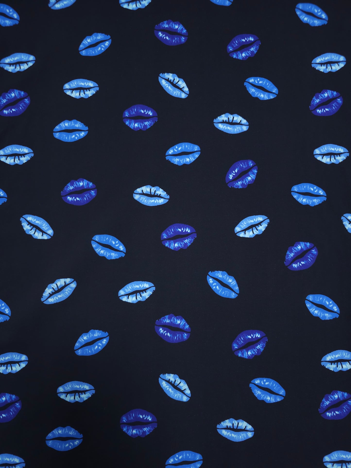 Blue/Navy Lips Viscose Crepe Stretch