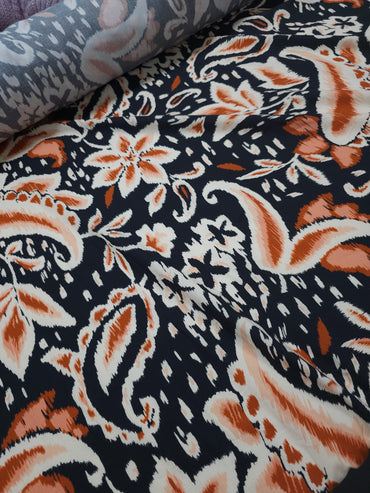 Rust/Black Paisley Floral Lightweight Cotton