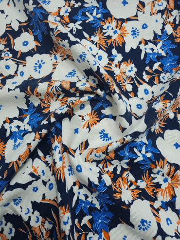 Blue/Orange Floral Cotton Twill