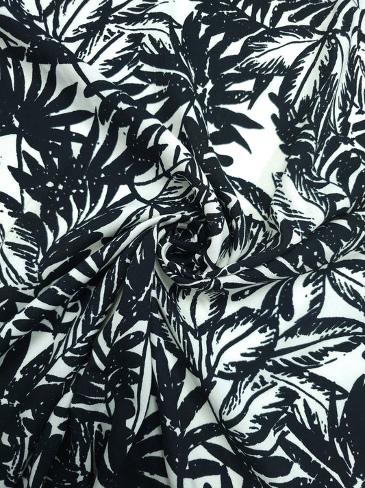 Ivory/Black Leafy Palm Viscose Challis