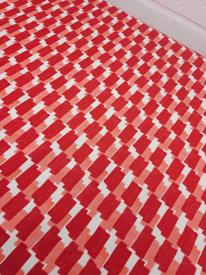 Red/Coral Abstract Rectangle Brushed Cotton Twill