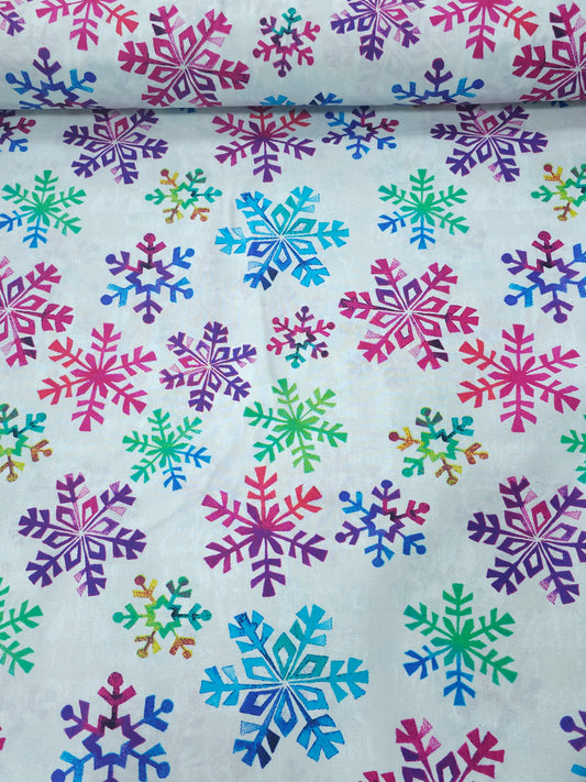 White/Rainbow Snowflake 100% Cotton