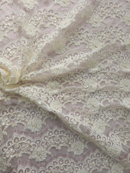 *Diana* Cream Floral Pearl Lace