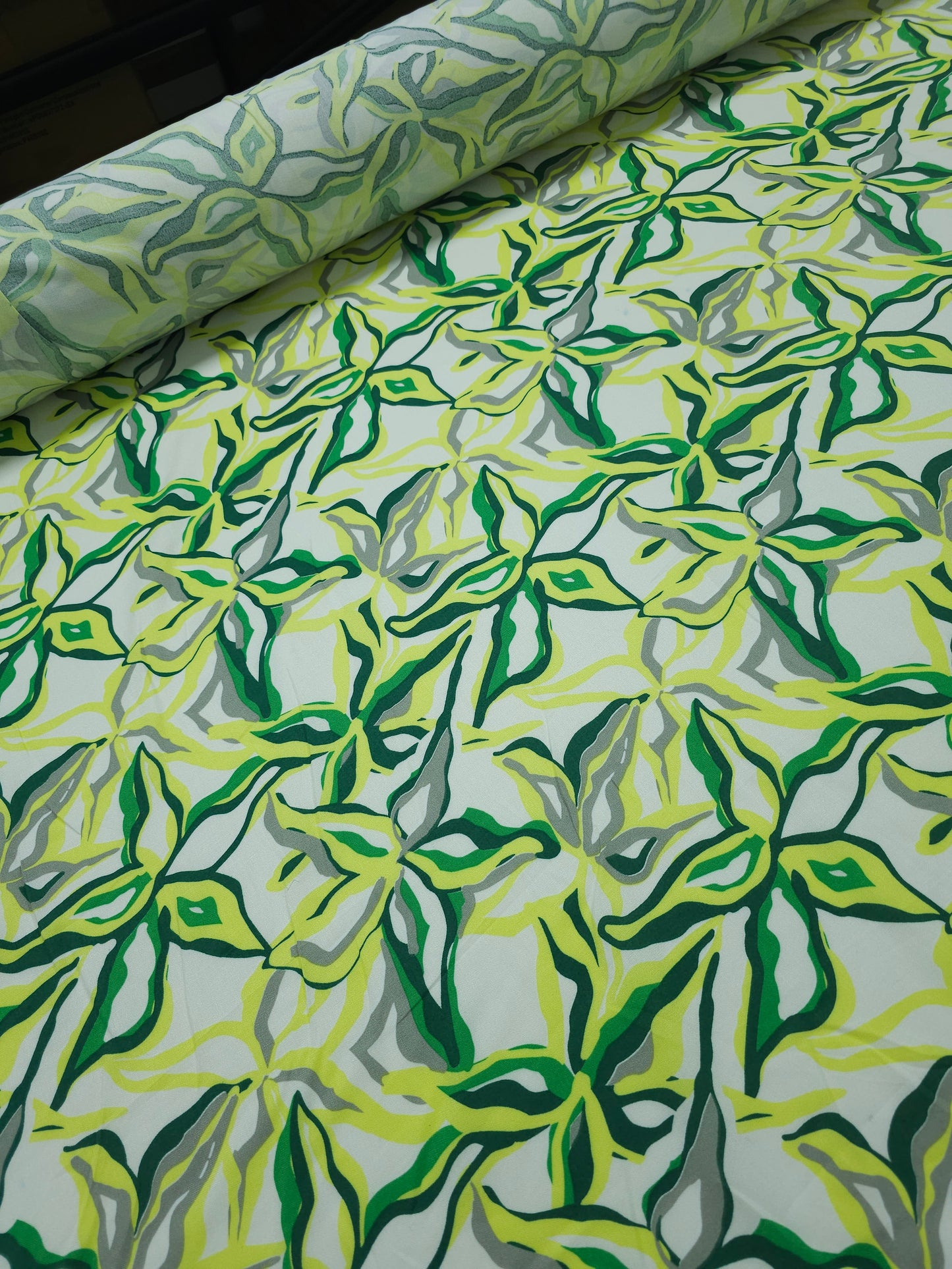 Yellow/Green Star Floral Viscose Challis