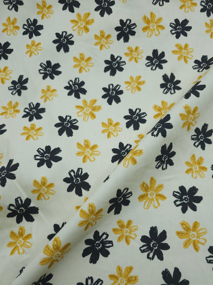 Marigold/Black Daisy Floral Mediumweight Cotton Twill