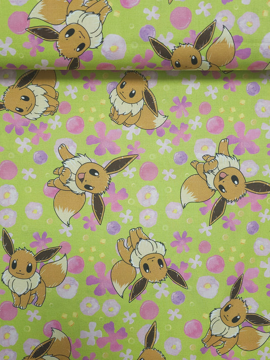 Lime Green Pokemon Eevee 100% Cotton - Robert Kaufman