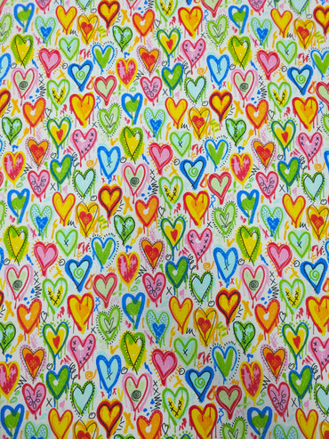 Multicolour Doodle Hearts Calico Cotton