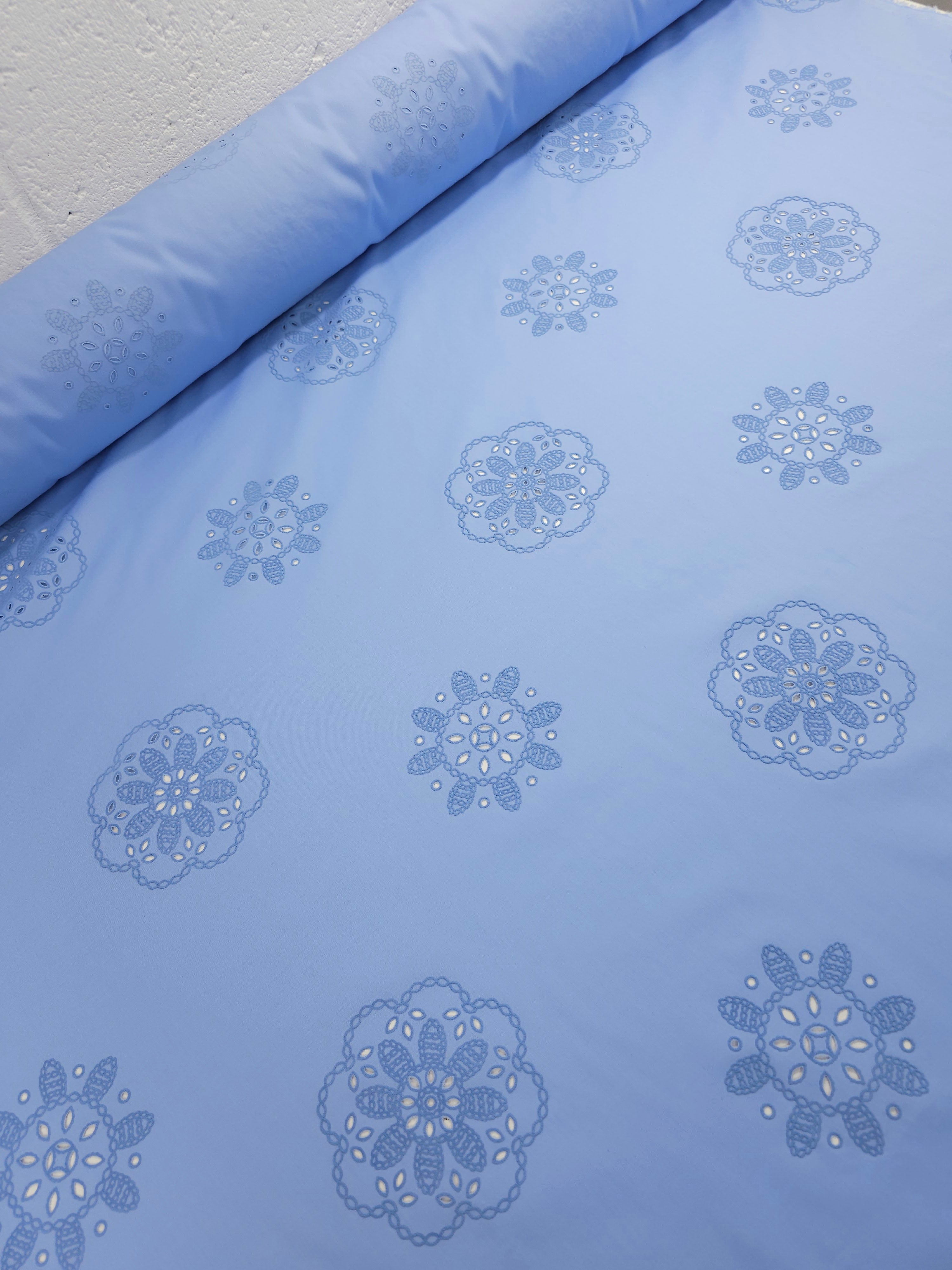 Cornflower Blue Floral Laser Cut Cotton