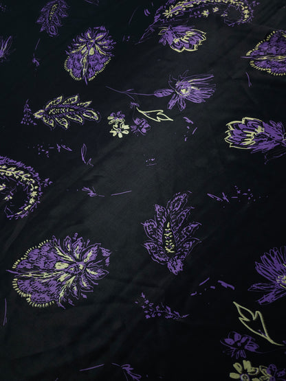 Purple/Gold Paisley Floral Viscose Satin