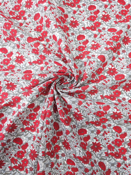 Red/Grey Floral Party Calico Cotton