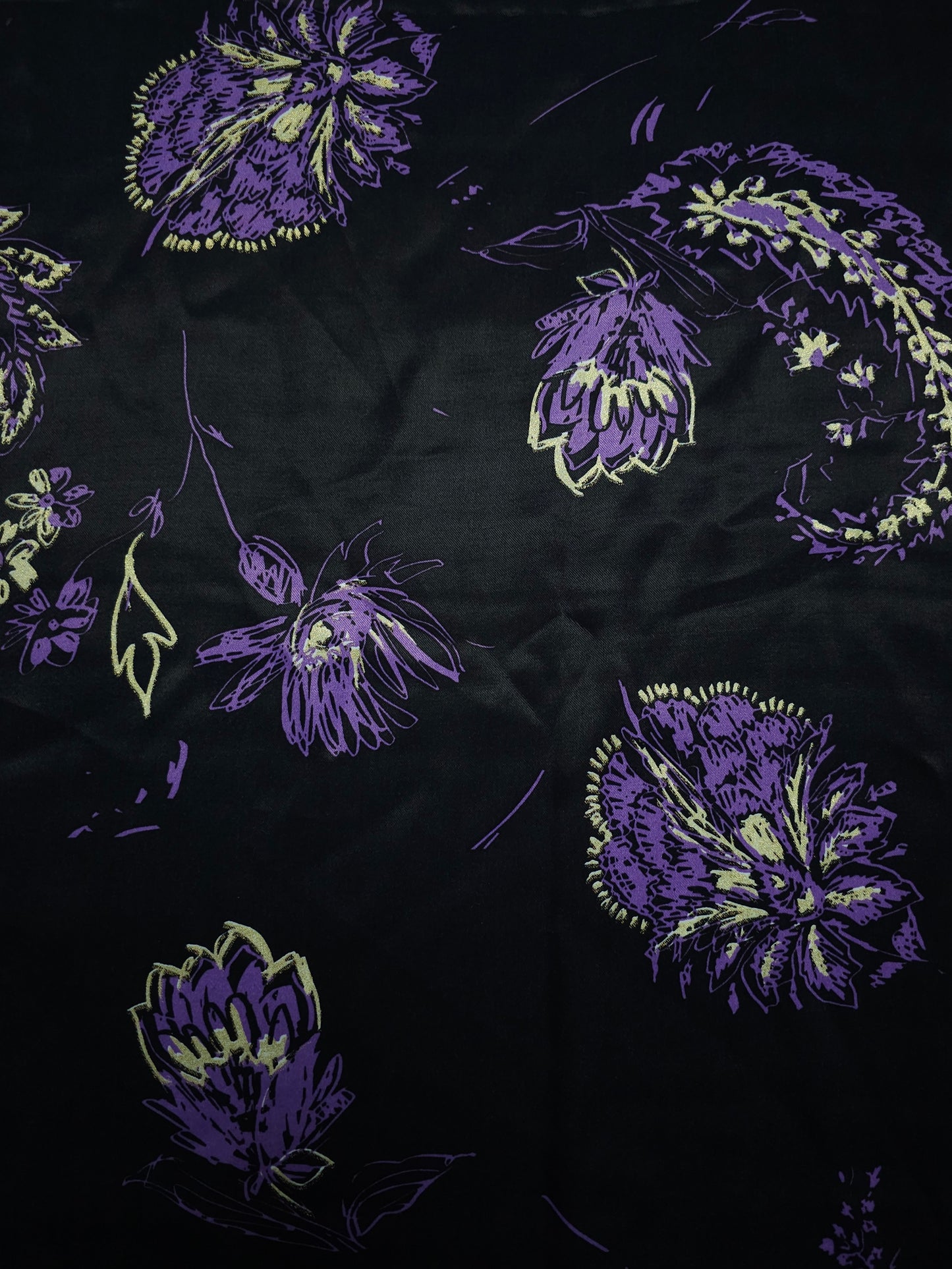 Purple/Gold Paisley Floral Viscose Satin