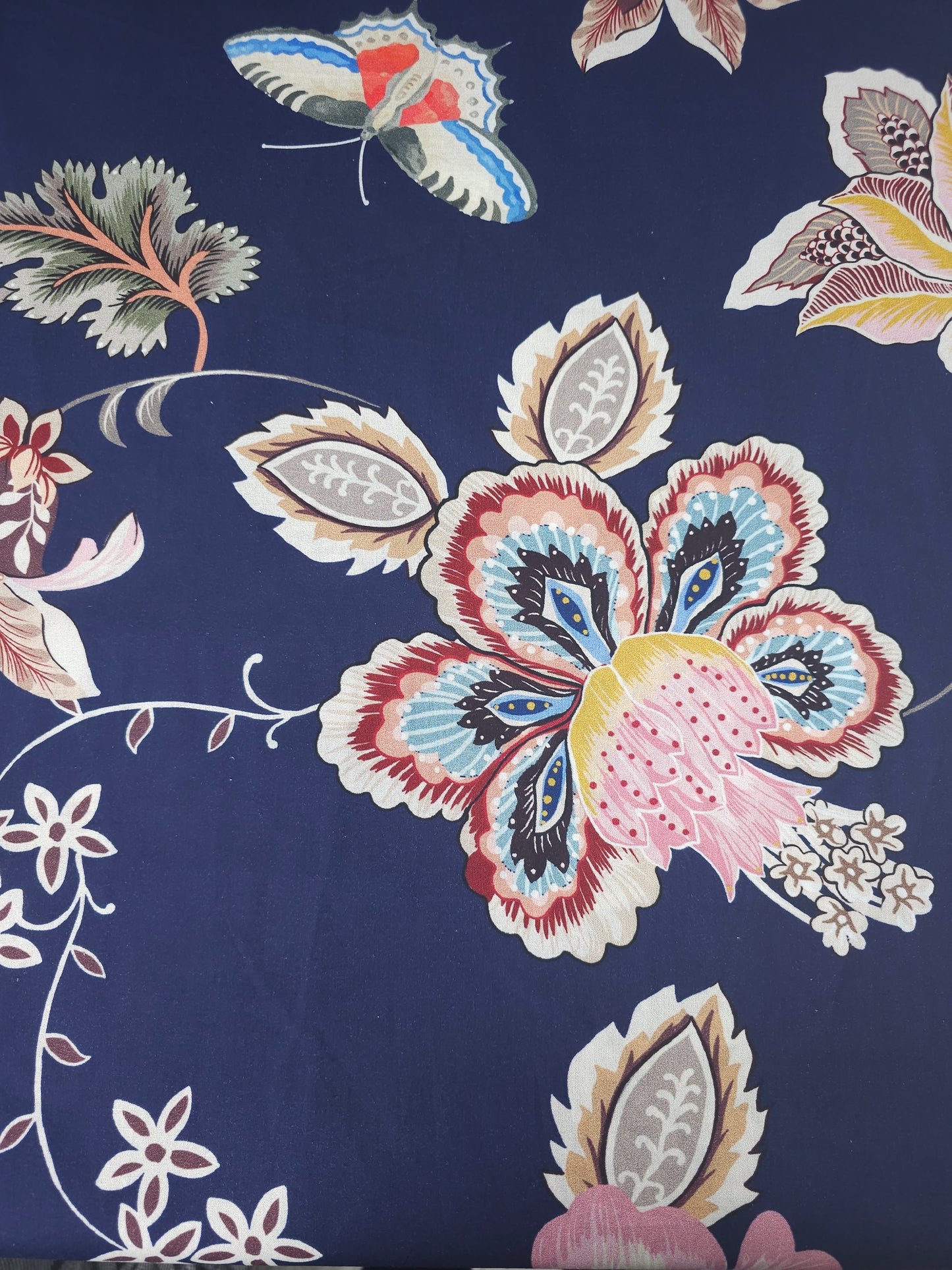 Navy Butterfly Bird Floral 100% Cotton 106"