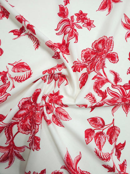 Pinky Red/White Exotic Floral Viscose Linen