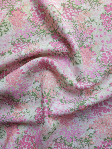 Pink Blossom Floral Linen Look Poly Viscose