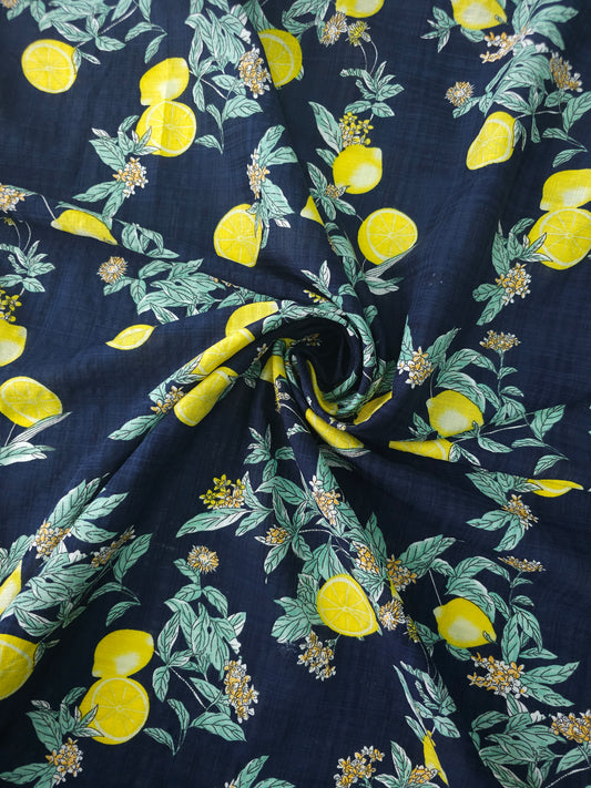Navy Lemon Floral Lightweight Cotton Linen