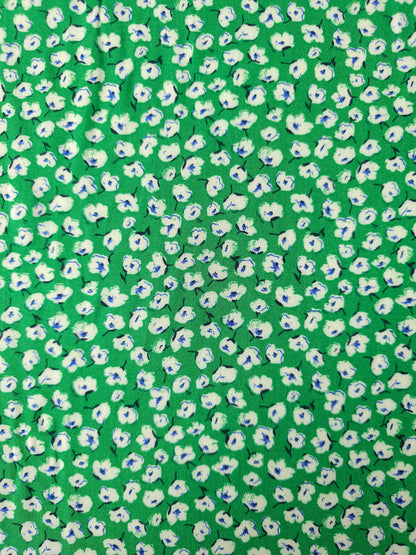 Green Ditsy Poppy Floral Viscose Challis