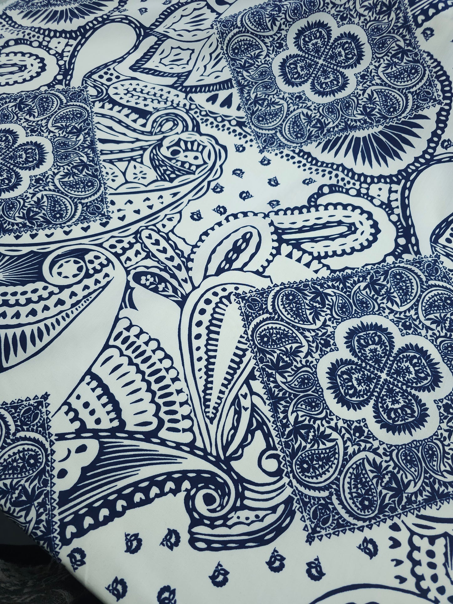 Navy/Off-White Paisley Damask Cotton Poplin