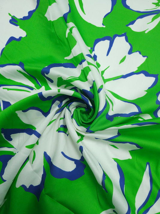 Blue/Green Large Floral Lightweight Cotton Sateen