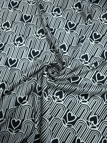 Black Abstract Doodle Heart Satin