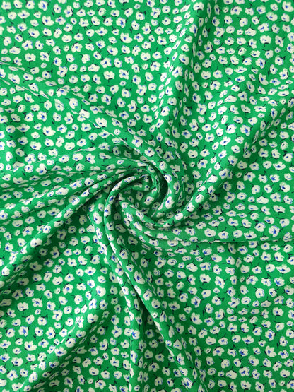 Green Ditsy Poppy Floral Viscose Challis