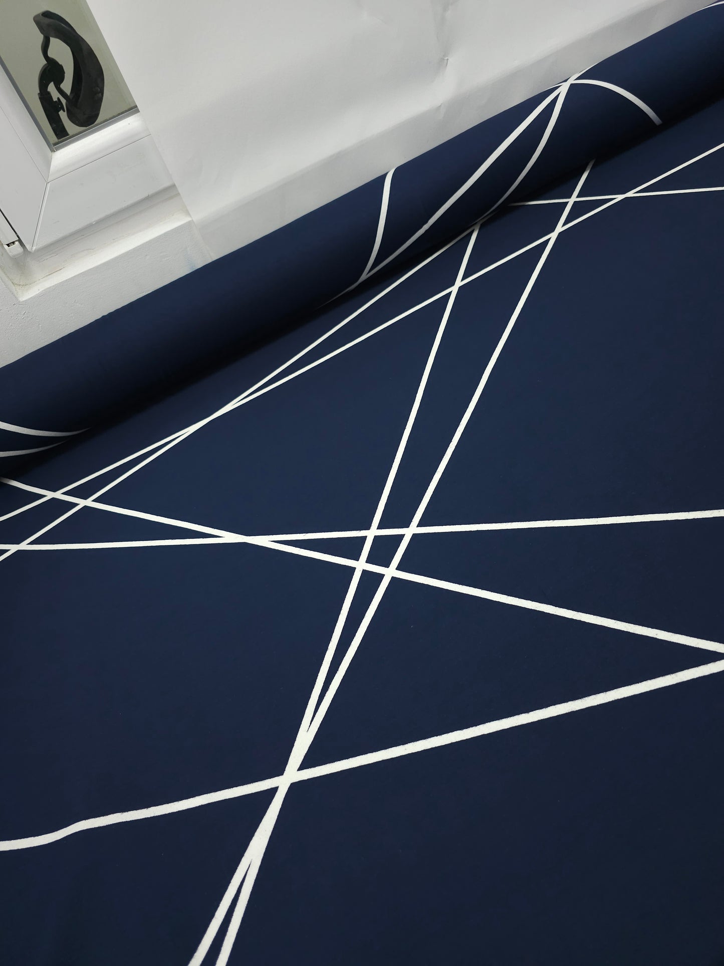 Navy/White Geometric Line Viscose Jersey