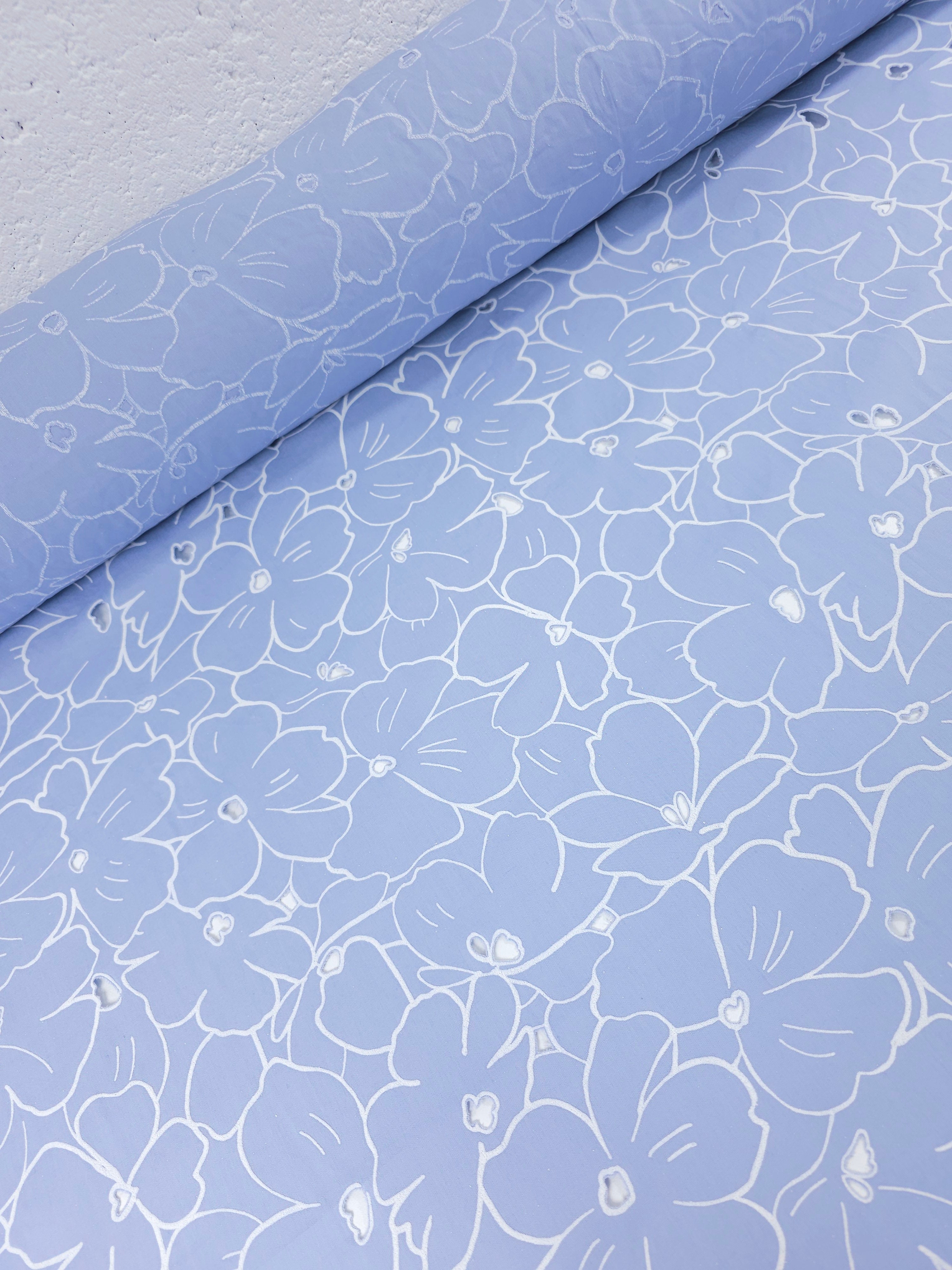 Baby Blue Floral Laser Cut Cotton