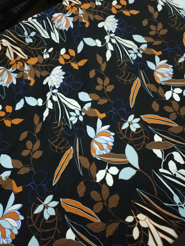 Brown/Blue Autumnal Floral Lightweight Cotton Sateen