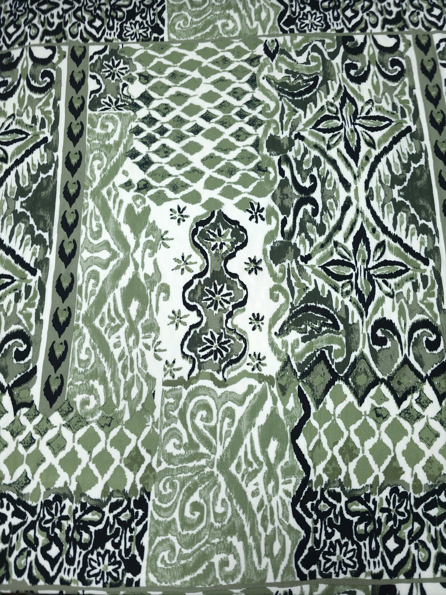 Sage Green/Black Damask Viscose Challis