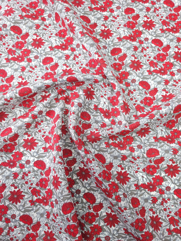 Red/Grey Floral Party Calico Cotton