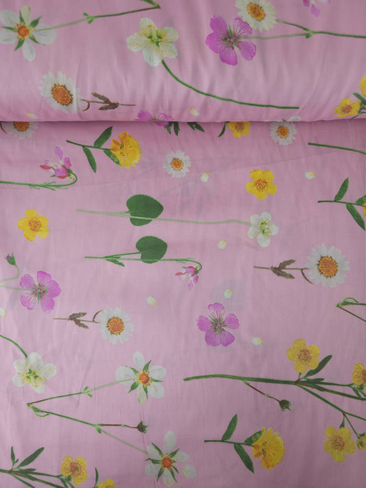 Pink Flower Stem 100% Cotton 106"