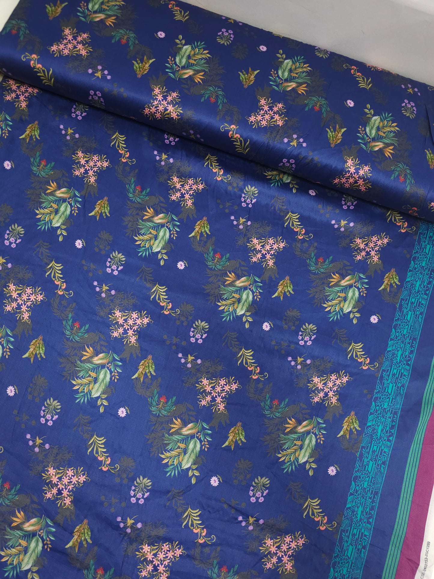 Indigo Navy Palm Leaf Floral Cotton Sateen 60"