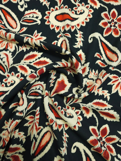 Greenish Black/Rust Static Paisley Floral Viscose Challis