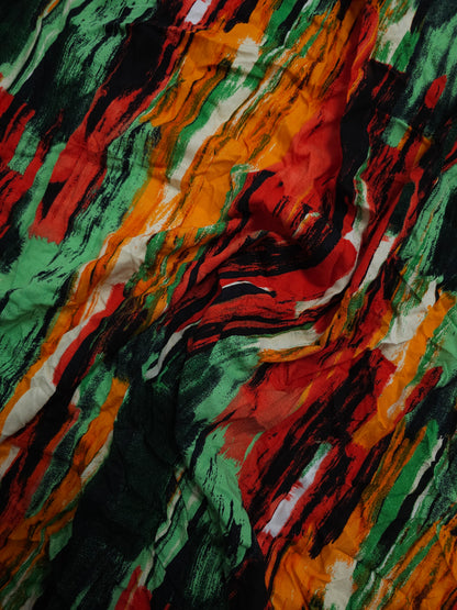 Green/Orange/Red Abstract Line Viscose Challis