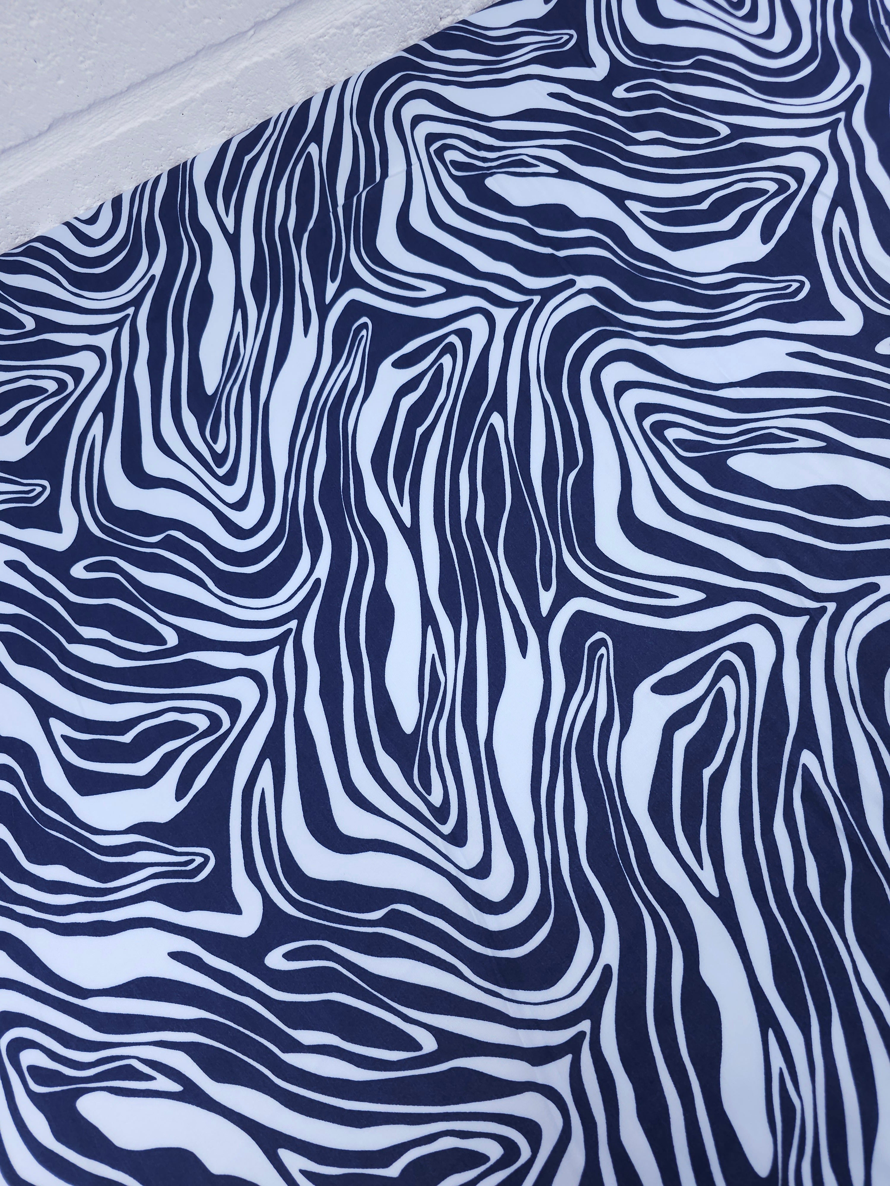 Baby Blue/Navy Zebra Stripe Viscose Satin