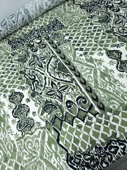 Sage Green/Black Damask Viscose Challis