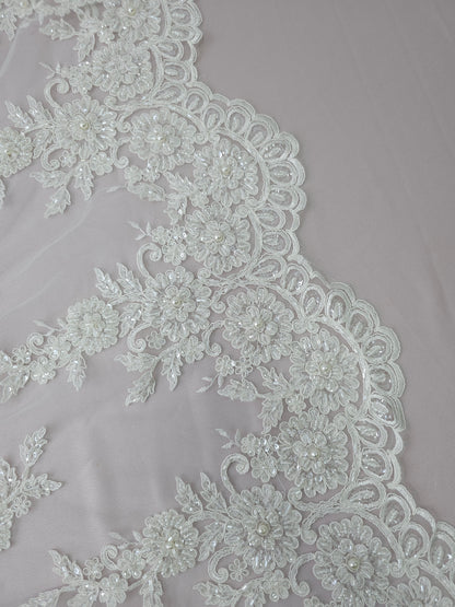*Eden* Ivory Paisley Beaded Floral Lace