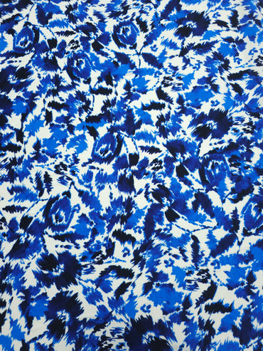 Cobalt Blue Ink Floral Viscose Crepe